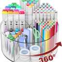 Absonic 250pcs Acrylic Pencil Holder Marker Organizer, 360-Degree Rotating Pen Holder, Crayon Organizers for Kids Pencil Organizer Caddy Art Supply Lazy Susan Organizer for Desk Home School Office (Large - Single - Clear - With Handle)