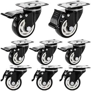 Yarlung 8 Pack 3 Inch Caster Wheels, Heavy Duty Swivel Plate Casters with Safety Brake, 360° Rotating Caster No Noise Wheel for Cart, Furniture, Workbench