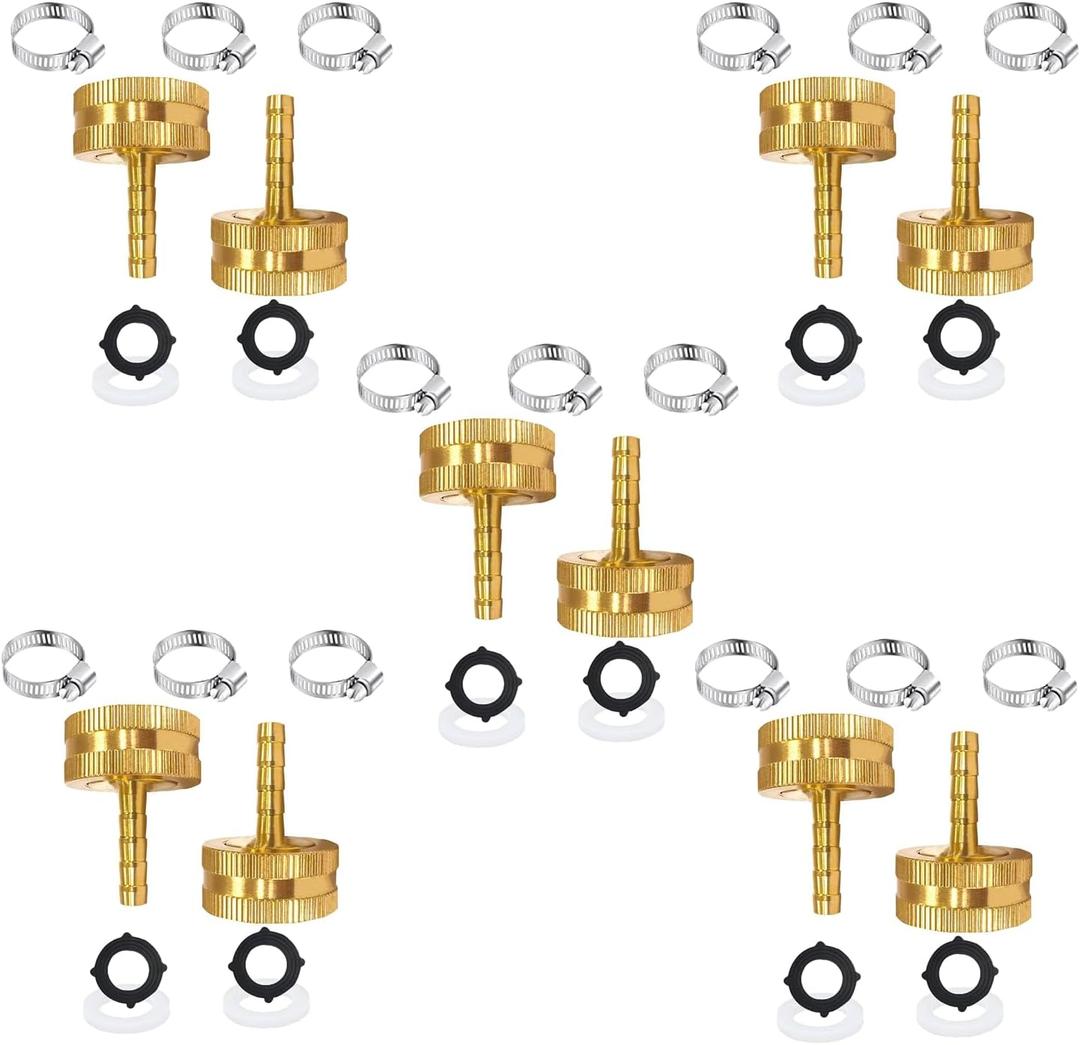 AOPANDA 1/4" Barb x 3/4 Female GHT Thread Solid Brass Water Hose End Repair Connector, Includes Stainless Steel Clamps and gaskets(10PCS)
