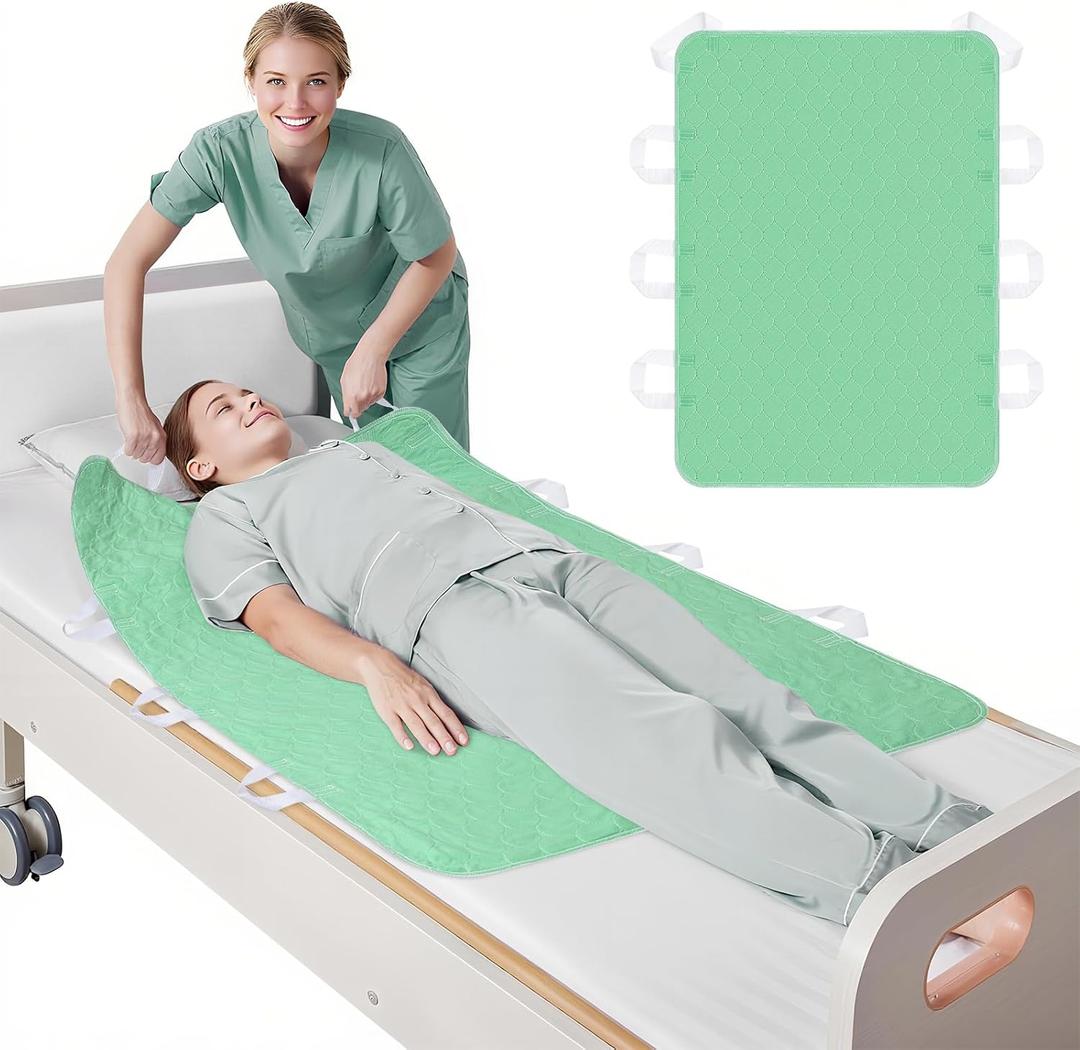 Washable Bed Pad for Incontinence: Waterproof Bed Pads with 8 Handles, Reusable Bed Underpads, Positioning Transfer Board Bed Pads for Elderly Adult,Incontinence,Bedridden,Hospitals, 34x52 in (Green)