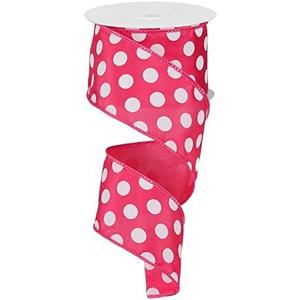 Polka Dot Wired Edge Ribbon (2.5", Hot Pink White) - 10 Yards : RG158811