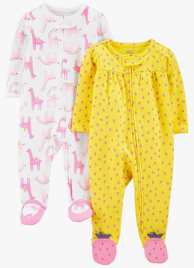 Simple Joys by Carter's Baby Girls' Cotton Footed Sleep and Play, Pack of 2 0-3m