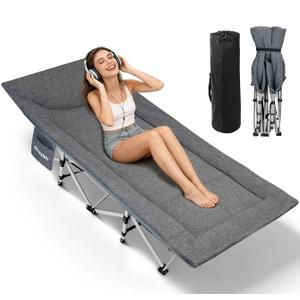 Ouwxim Folding Camping Cot-with Cushion and Pillow,Sleeping Cots for Adults, Grey 25 x 75 x 14 inches