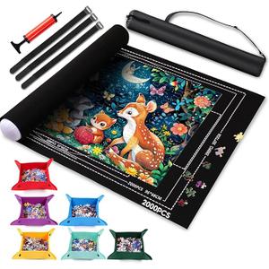 Puzzle Mat Roll Up 2000 1500 1000 Pieces Portable Puzzle Board/Table Saver Mats, Smooth Top & NonSlip Felt Bottom with 6 Sorting Trays, Storage Bag, Inflatable Roller
