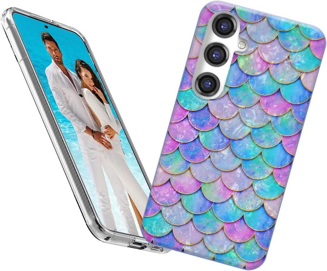 for Samsung Galaxy S24 Plus Case for Girl Women, Glitter Mother of Pearl Shiny Sparkle Bling Slim Soft TPU Phone Cover for Galaxy S24+,Graceful Fun Pink Blue Mermaid Tail