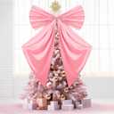 Large Christmas Pink Bow Tree Topper Big Bow Tree Topper Ornament Decorations Pink Plush Hanging Decor for Xmas Door Window Wall Girl Bachelorette Wedding Party Decoration Supplies Gifts 26 x 39In