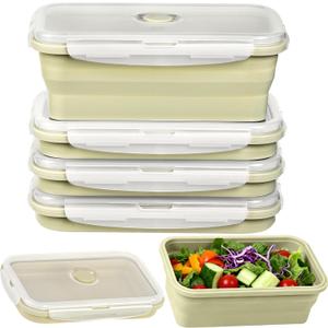 Silicone Food Storage Containers with Lids, 4 Pack Set 40.5oz/1200ml Collapsible Meal Prep Lunch Containers with Airtight Lid & Ven, Microwave, Dishwasher Safe