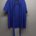 Rooscier Women's Bow Tie Neck Short Sleeve Elegant Office Workwear Blouse Shirt Tops (X-Large, Royal Blue)