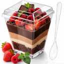 100 Pcs 5 oz Plastic mini Dessert Cups with Lids and Spoons Parfait Cups with Lids Yogurt and Appetizer dessert shooter cups for Party, Pudding, Ice Cream, Fruit, BPA Free Clear Recyclable.