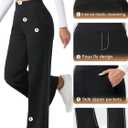 HOTSUIT Fleece Lined Wide Leg Yoga Pants for Women with Zipper Pockets, High Waisted Sweatpants Winter, Thermal Work Slacks (Black, XL)