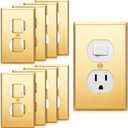 Zonon 8 Pack Gold Outlet Covers 4.50" x 2.76" Duplex Outlet Cover Brass Metal Brushed Decorative Gold Receptacle Wallplate Corrosion Resistant,Standard Size,Brushed Brass
