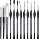 PANDAFLY Miniature Paint Brushes Drybrush Set, 12 Sizes Miniature Brushes, Micro Detail Paint Brush Set, Small Fine Detail Brushes for Acrylic, Watercolors & Paint by Number, Figurine
