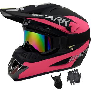 Youth Dirt Bike Helmets DOT Approved Fashion Kids Motocross, ATV, Off-Road, Four Wheelers, BMX Motorcycle Bike Helmets (Goggles Gloves Faceshield) L