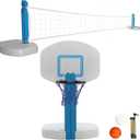 Blue Bay 2-in-1 Pool Basketball Hoop Poolside & Volleyball Set for Inground Pool Games Combo for Swimming Pool.
