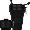 Silicone Coffee Cup with Straw lid Collapsible Cups for Traveling 20oz Lightweight Folding Water Mug for Picnic Hicking Camping Climbing (Black)