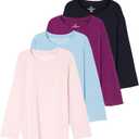 Real Essentials 4 Pack: Girls Rash Guard Swim Shirts Long Sleeve UPF Sun Protection Tops (Ages 416) (S)