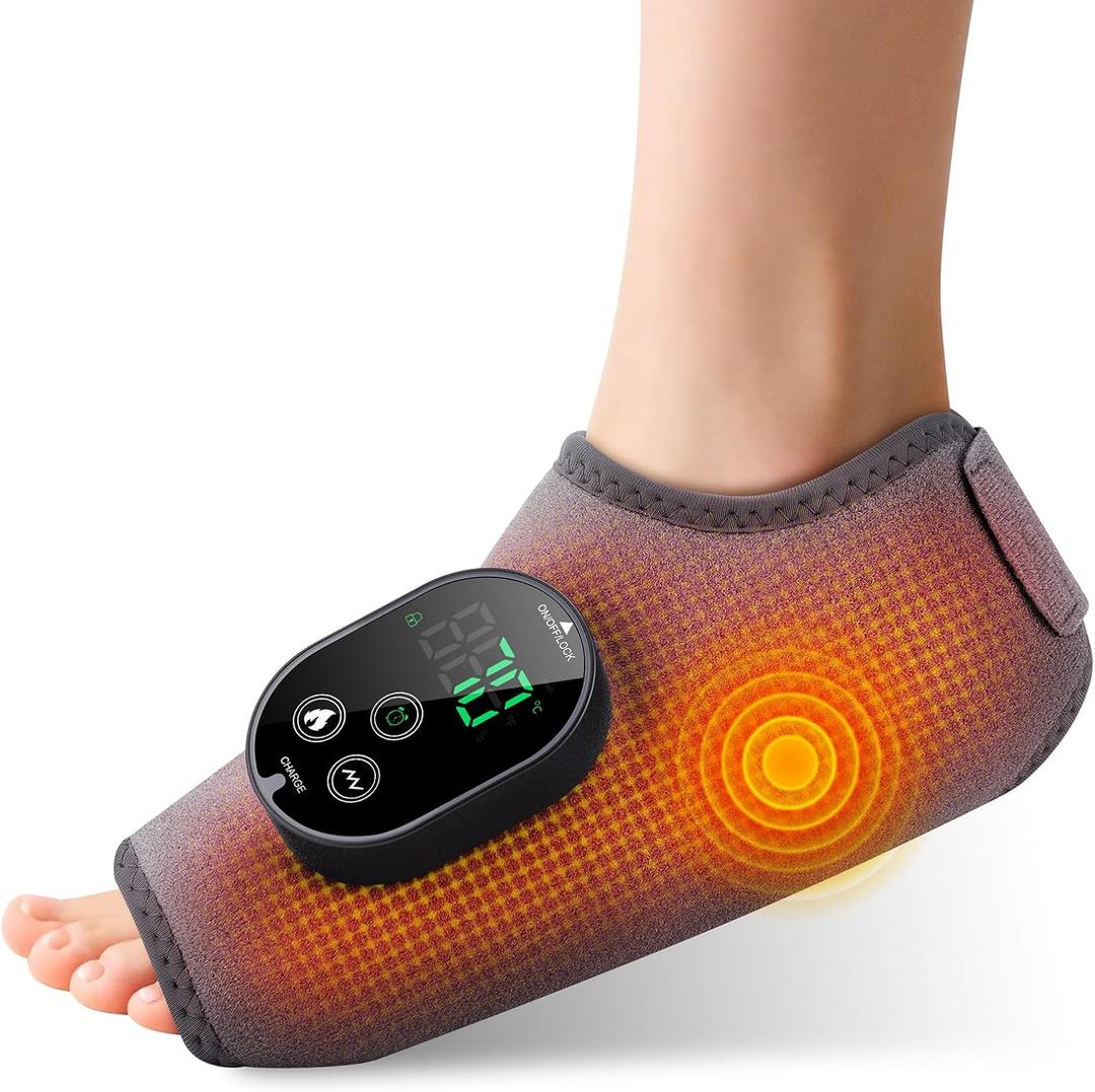 WoloyHeatie Cordless Foot Massager for Neuropathy, 3000mAh Rechargeable Ankle Heating Pad with Massage for Circulation, Foot Ankle Pain Relief Massager, Gray