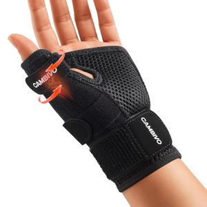 CAMBIVO Thumb Brace for CMC Joint Pain Relief, Arthritis, Tendinitis & De Quervains, Adjustable Thumb Spica Splint with Open-Palm Design for Typing & Daily Tasks, Breathable Reversible Stabilizer for Left/Right Hand (Small/Medium, Black)