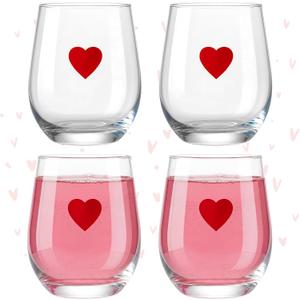 4 Pcs Valentine's Day Wine Glasses 14Oz Red Heart Stemless Drinking Glasses Valentines Wine Drinkware for Coworkers Holiday Gifts Wedding Bridal Shower Home Party Supplies