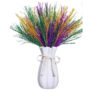 Juinte 8 Pcs Mardi Gras Decoration Carnival Picks Ornaments Artificial Glitter Berry Stems Tree Decor 15.75 Inches Purple Green and Gold Branches for Mardi Gras Tree Table Party Decor(Grass)