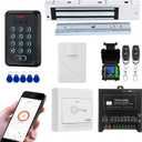 Smart Door Access Control System with 280KG 600lbs Magnetic Lock, WiFi & Tuya App Remote Unlock, Waterproof Keypad Reader (ID & IC Card), Power Supply, Exit Button, Doorbell & Remote Controls