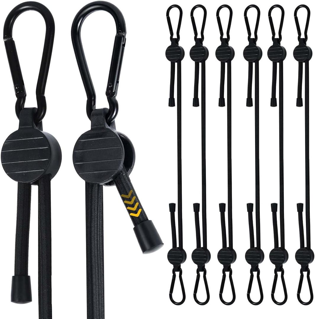 Adjustable Bungee Cords with Hooks, 6 Pack Thick Elastic Straps, Easy to Lengthen and Resecure (7"-48") Strong, Stretchy Tie Downs with Secure Hooks for Cargo, Camping, Tents, Luggage  All-Weather