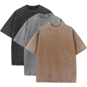 3 Pcs Men's Oversized Heavy Cotton Summer T-Shirts Vintage Tee Loose Fit Short Sleeve Casual Tshirts for Men Women (Large, Black + Gray + Coffee)