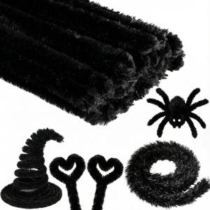 Hotop 30 Pcs Extra Thick Pipe Cleaners 30mm Chenille Stems Jumbo Pipe Cleaners Supplies for Beginners DIY Supplies Decorations(Black,24 Inches)