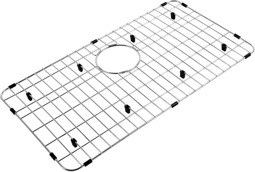 Stainless Steel Kitchen Sink Grate Grid Protectors Bottom Rack, 26" x 14-1/16" Kitchen Sink Protector Grates with Rear Drain