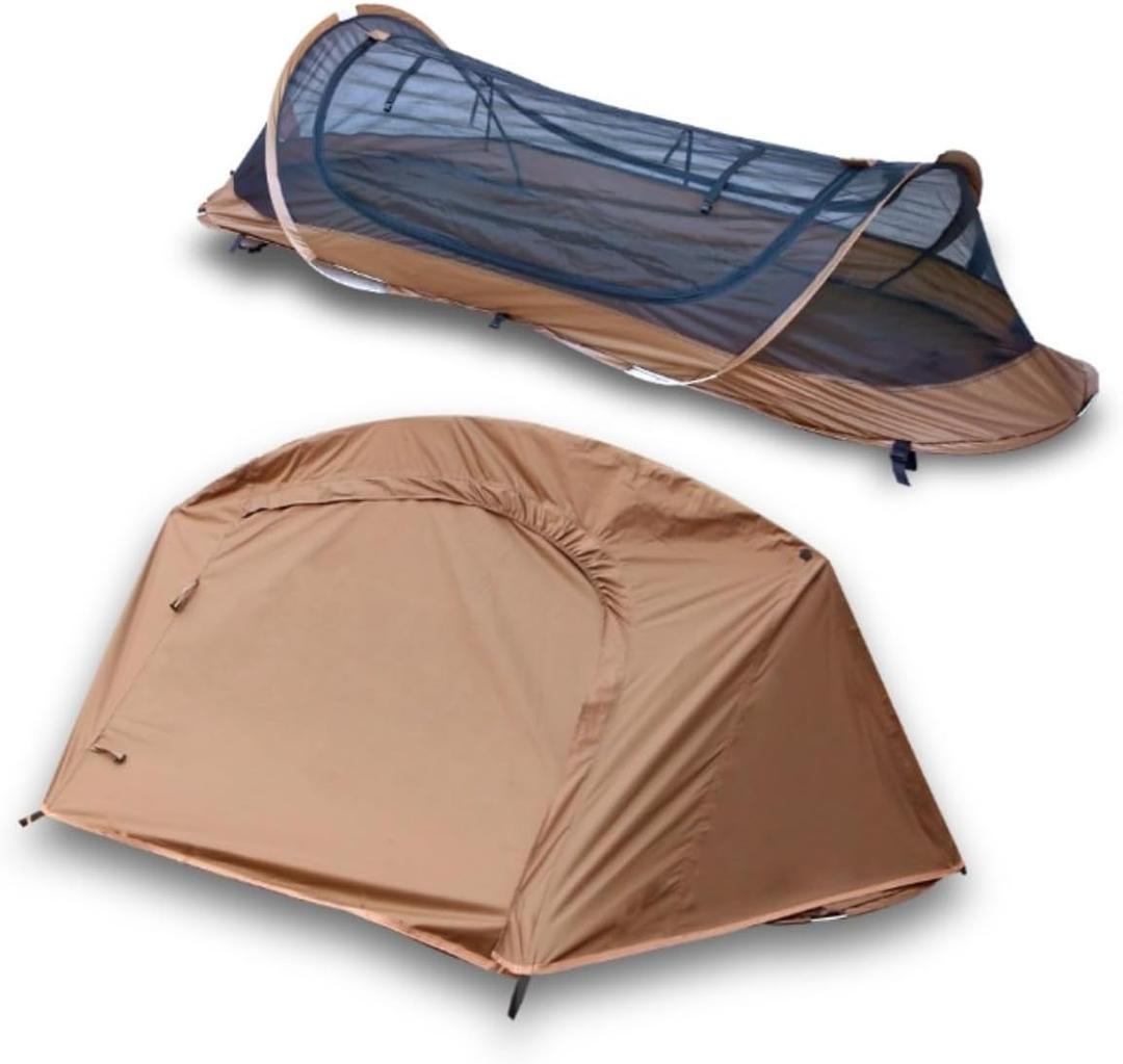 Easy Set Up Ultralight Bivy Tent for Camping, 1 Person Pop Up Backpacking Tent for Camping/bivy/Hiking, Waterproof & Mosquito Proof Outdoor Shelter (brown)