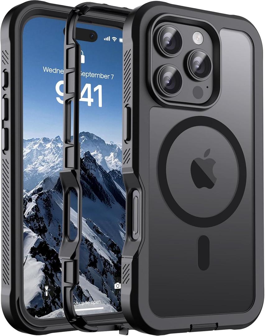 Jaroco Magnetic for iPhone 16 Pro Case, [Compatible with MagSafe][Military Grade Drop Protection][Heavy Duty Protection][Non-Slip][Shockproof] 2-Layer Durable Bumper Phone Case 6.3''-Black
