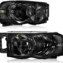 DWVO Headlights Assembly Compatible with 2002 2003 2004 2005 Dodge Ram 1500 2500 3500 Pickup Headlamp Replacement Smoke Lens Clear Reflector