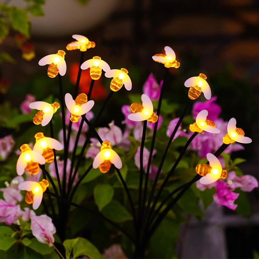 Nacome Solar Garden Lights for Outside Landscape Decor,Yard Patio Decoration, Waterproof Swaying Bumble Bee(2Pack), Mom Gifts for Women