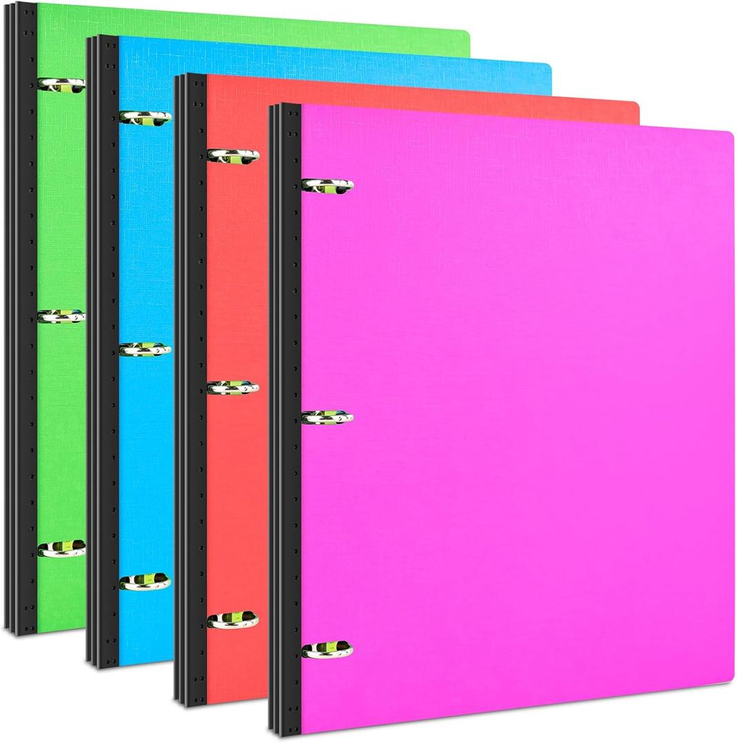 INFUN Telescoping 3 Ring Binder - 4PCS, Portable Plastic 3 Ring Binder with Telescoping Spine, Binders with Foldable Front Cover Holds 8.5"x11" Paper for School, Office, Homes (0.75 Inch, Red+pink+ Blue+green)
