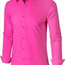 Mens Grade 3.5 Wrinkle-Resistant Dress Shirts Men's Long Sleeve Button Down Work Shirt for Men (Pink, M)