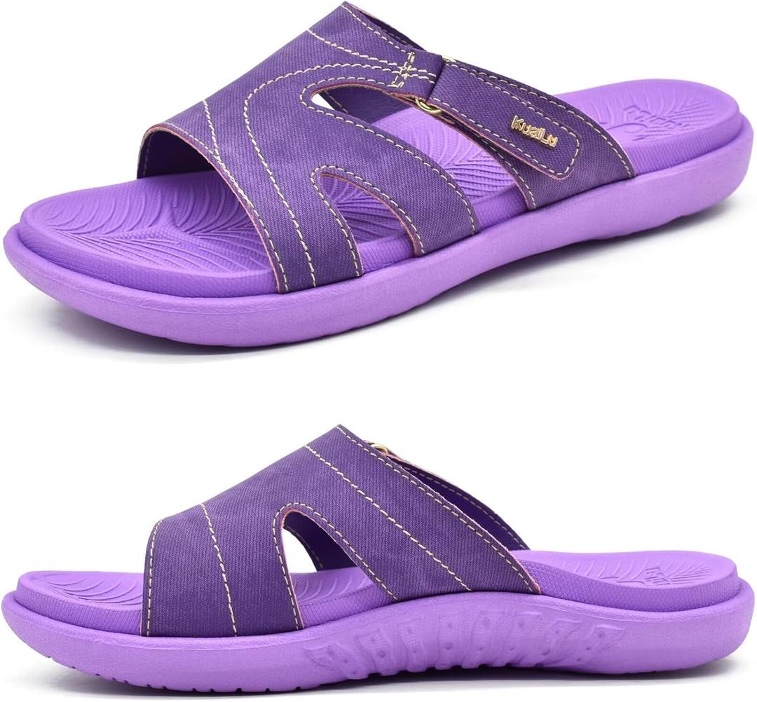 KuaiLu Womens Fashion Orthotic Slides Ladies Lightweight Athletic Yoga Mat Sandals Slip On Thick Cushion Slippers Sandals With Comfortable Plantar Fasciitis Arch Support (9, Purple)