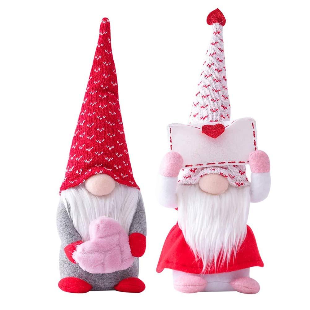LONEA 2 PCS Valentines Day Gnome Plush - Mr and Mrs Scandinavian Tomte Elf Decorations - Stuffed Plushie Ornaments - Swedish Tomte Dwarf Figurines Table Gnomes Decor Gifts Presents