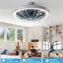 Socket Fan Light with Remote, 13 inch Socket Ceiling Fan with Dimmable Led Light, 3 Colors 3000K-6500K, 3 Speeds, Flush Mount Ceiling Fans with Lights for Bedroom, Kitchen, Living Room-Gery