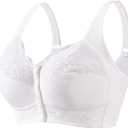 Front Closure Bras for Women No Underwire Plus Size Wireless Comfortable Cotton Sleep Bra for Older Womens Bras (4X-Large, White)