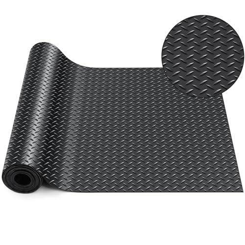 Breling 16 in x 10 ft Rubber Diamond Plate Rolls Garage Floor Mat for Under Car, Heavy Duty Flooring Rug for Trailers Garage, PVC Water/Stain Outside Resistant Parking Rv Tool