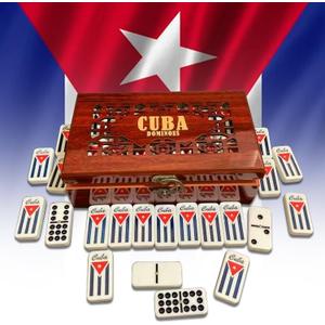 PRK 14 Cuban Double 9 Dominoes Set in Premium Wooden Box Classic White Tiles with Colored Dots Dominoes in Durable Wooden Storage Case Traditional Cuban Style for Friends