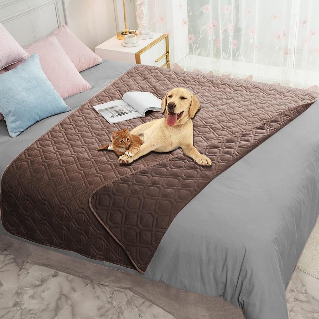 Ameritex Waterproof Blanket Reversible Dog Bed Cover Pet Blanket for Furniture Bed Couch Sofa (52x82 Inch (Pack of 1), Chocolate)