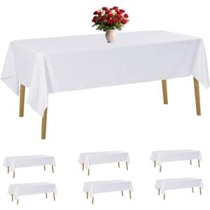 6 Pack White Tablecloth 60 x 120 Inch Table Cloth for 8 Foot Rectangle Tables, Wrinkle Resistant Washable Polyester Fabric Table Covers for Party, Wedding,Dining,and Banquet