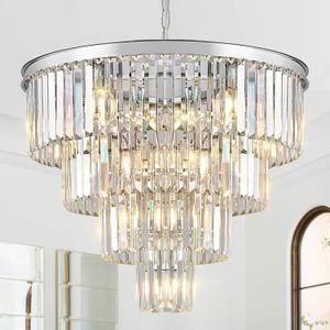 Modern Chrome Crystal Chandeliers 24 Luxury Chandeliers 4-Tier 12 Lights K9 Crystal Round Ceiling Pendant Light Fixture Contemporary for Living Dining Room Foyer Staircase Bedroom