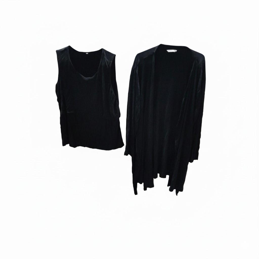 Black Large, woman's thin tie coat with Large undershirt