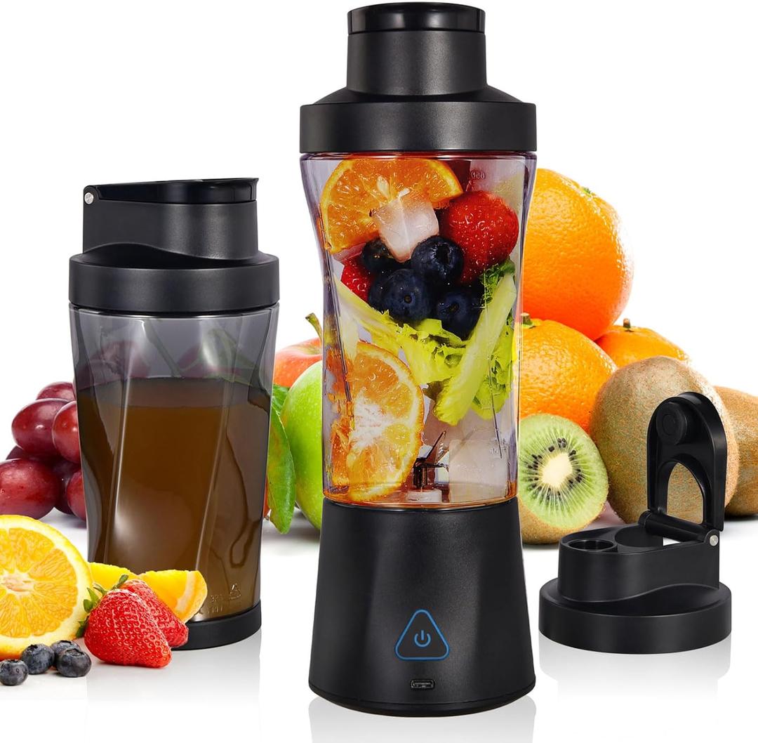 24oz Cordless Mini 360 Watt Portable Blender-for Smoothies Freshly Squeezed Juices 6000mAh Self Cleaning and BPA Free Portable Juicer with 6 Sharp Blade Carbon Black