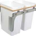 Knape & Vogt 35 Qt. Double Top Mount Pull Out Trash Can, in-Cabinet Kitchen Garbage, D Steel, 18 in. H x 15 in. W x 23 in., White