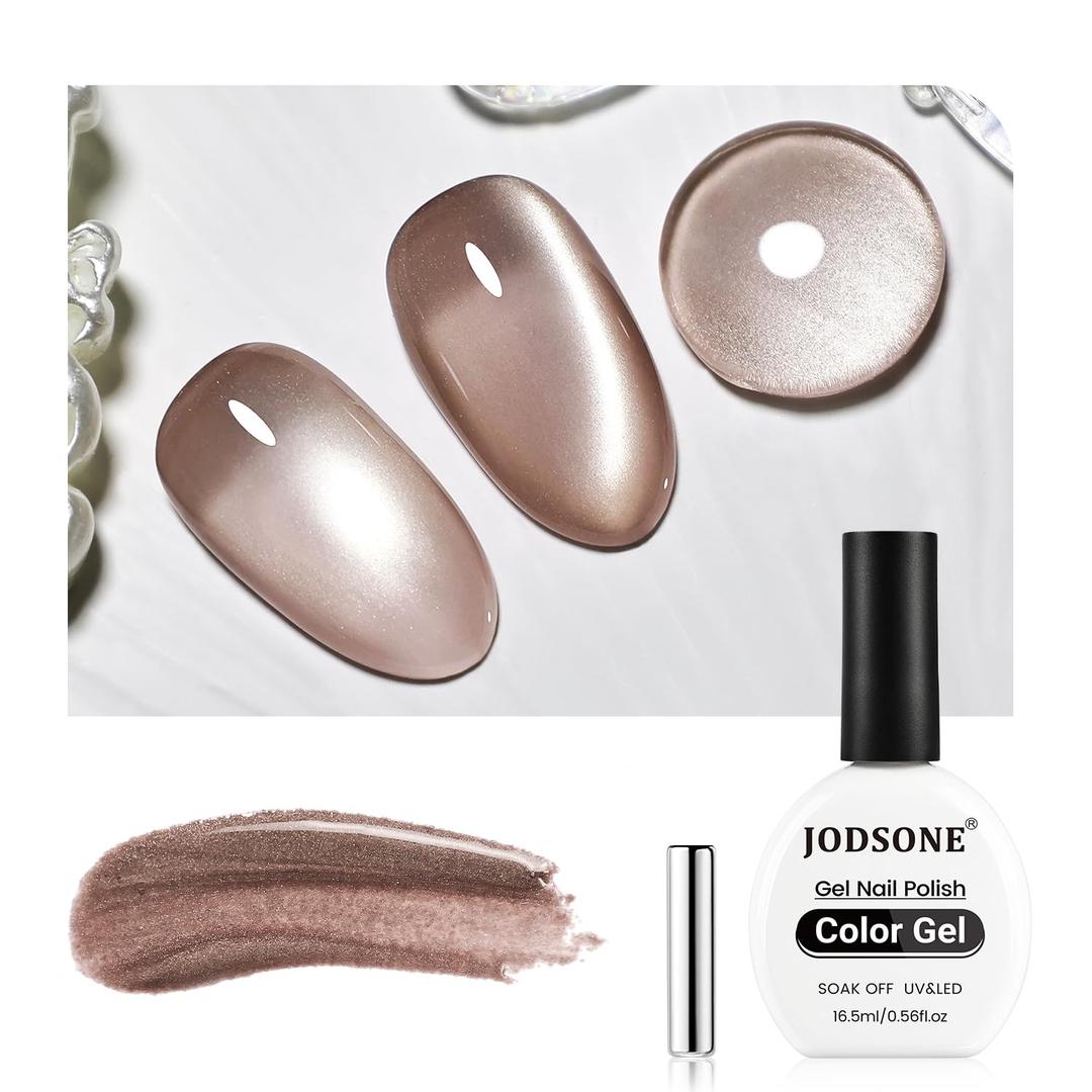 4 x JODSONE Cat Eye Gel Nail Polish 16.5ml Brown Single Colors for Holographic Glitter Cat Eye with Magnet Reflective Translucent Need U V Lamp