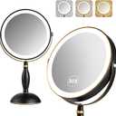30x Magnifying Mirror with Light, Matte Black with Gold Trim, Makeup Mirror with 3 Color Lights & Brightness Adjustable, 5000mAh Rechargeable Vanity Mirror, Modern Style Side Touch + Side Charge