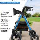 Rollator Walker with Seat,12" Front Wheels 10" Rear Rolling Walker, Extra-Wide Heavy-Duty Rollator Walker with Seat and Brakes for Seniors and Adults Bariatric with Large Aluminum (Blue)